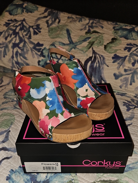 Corkys Shoes - Corkys Floral Multicolor Cork Wedge Sandals